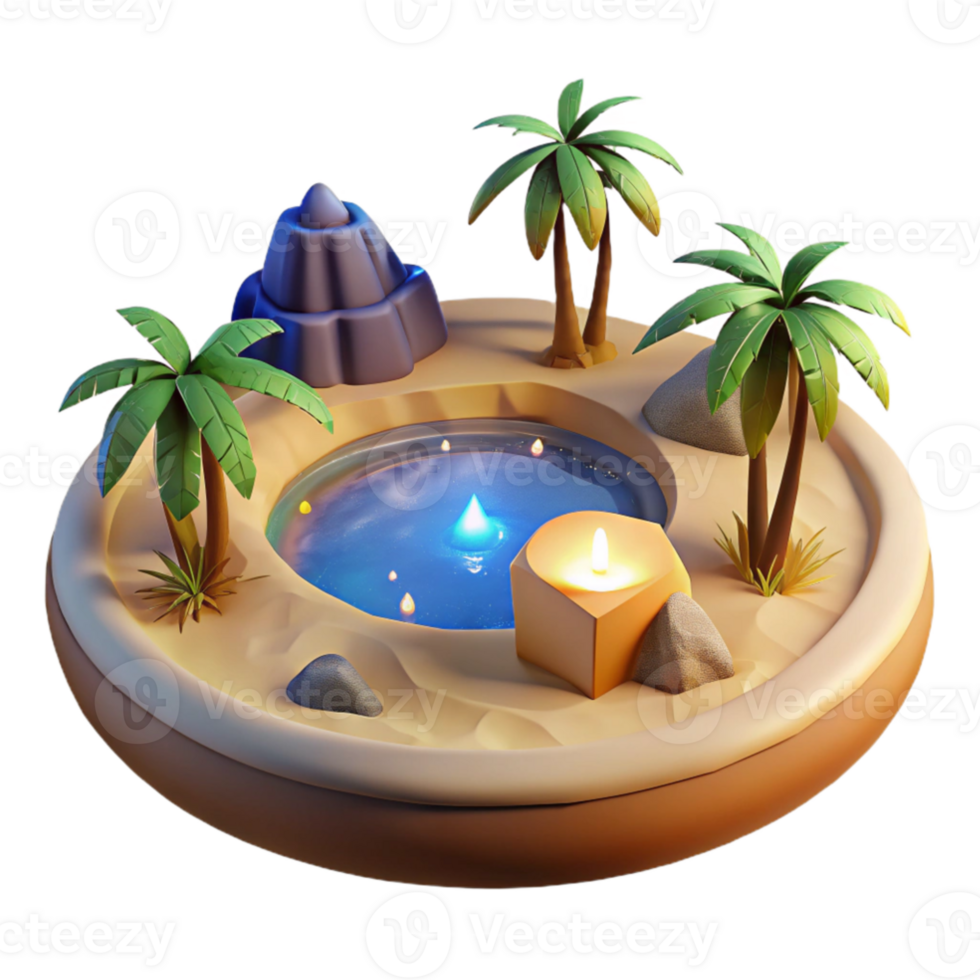 extraordinary modern Oasis 3D Render Palm Trees, Candle, and Pool authentic png