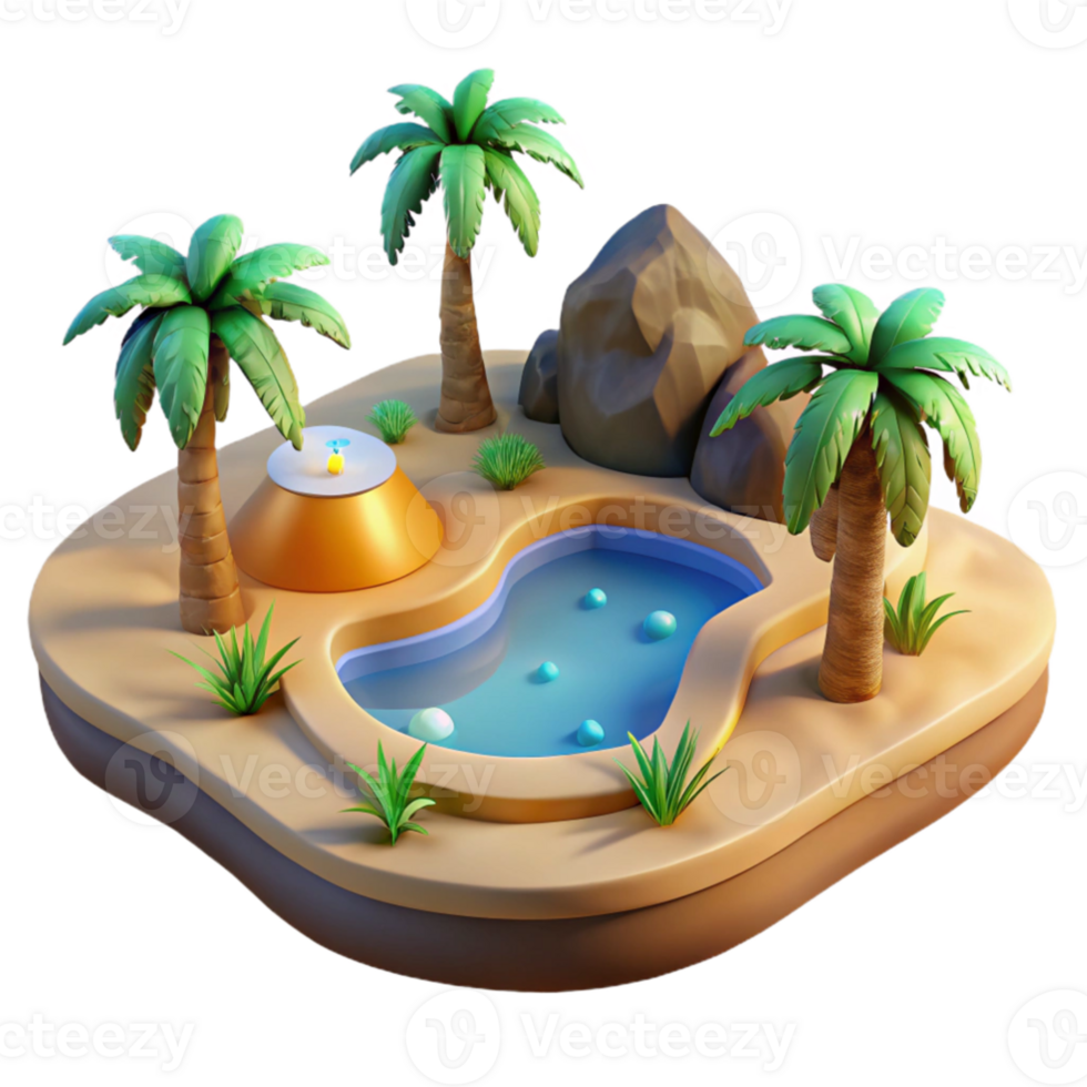 impressive modern 3D Oasis Island Render Palm Trees Pool detailed png