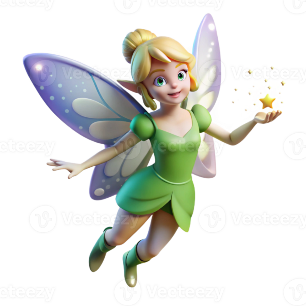 beautiful traditional 3D Render Fairy with Magic Wand 4K png