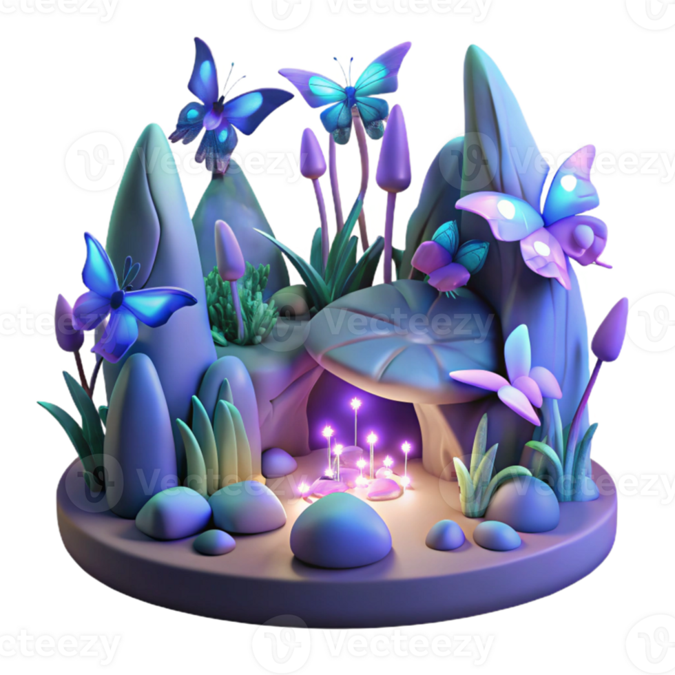 serene traditional Enchanted 3D Butterfly Grotto Illustration genuine png