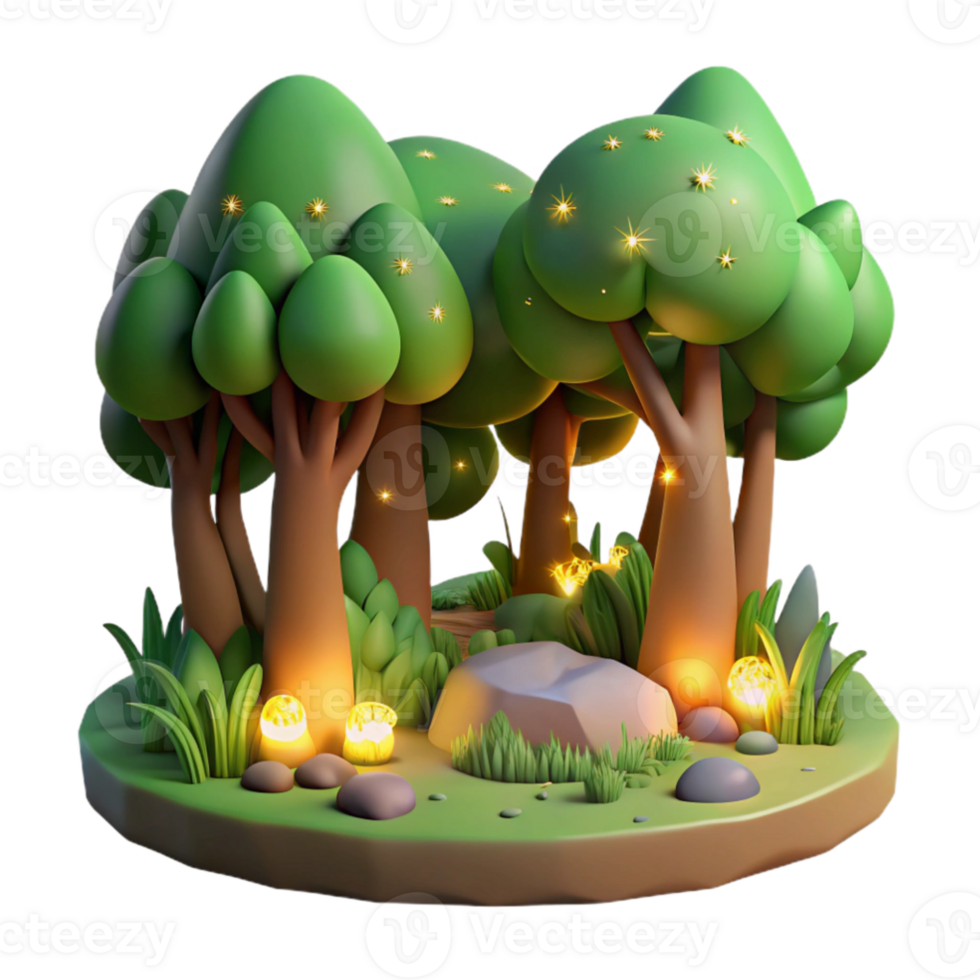 elegant creative Enchanted 3D Forest Illustration premium png