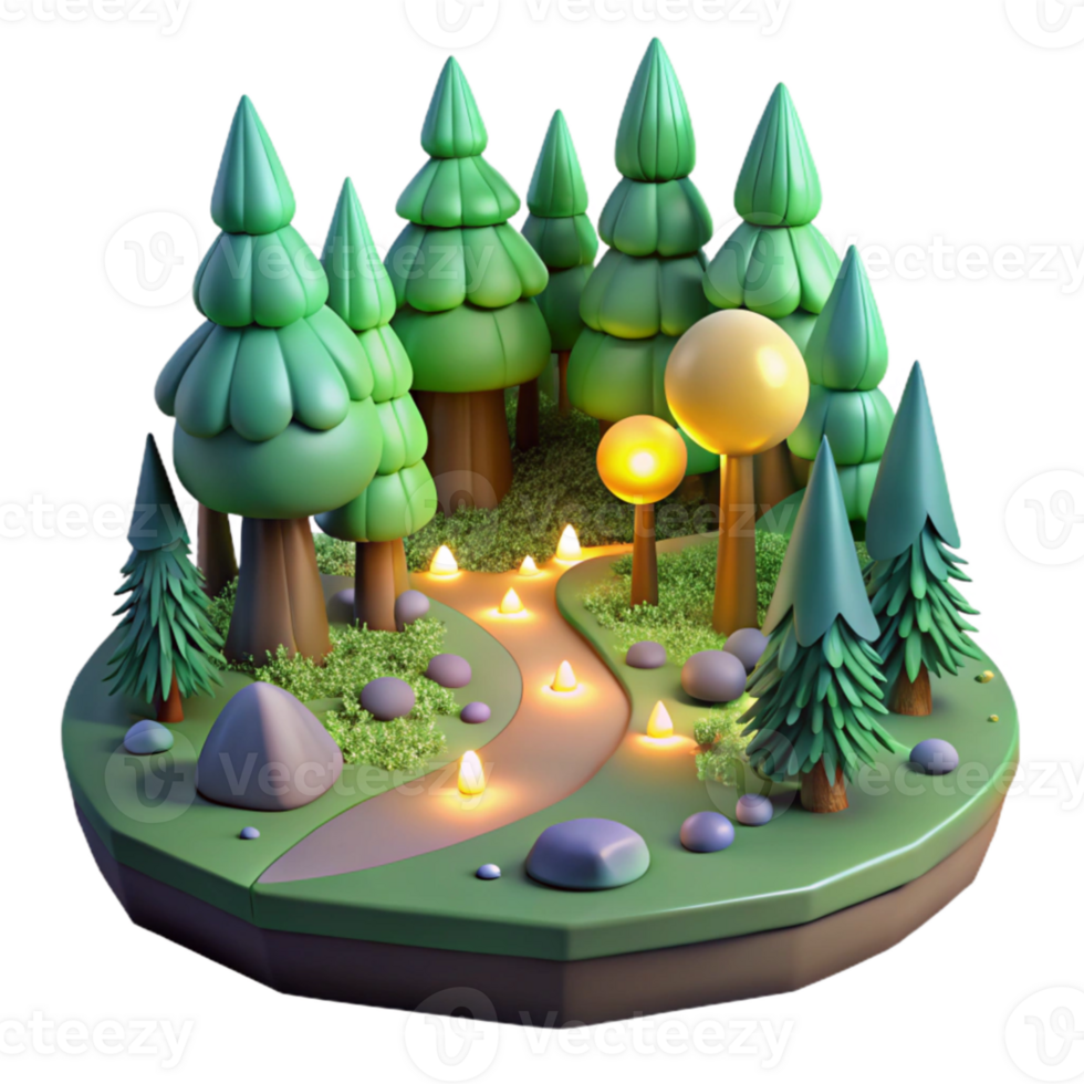 vibrant contemporary Enchanted 3D Forest Illustration authentic png