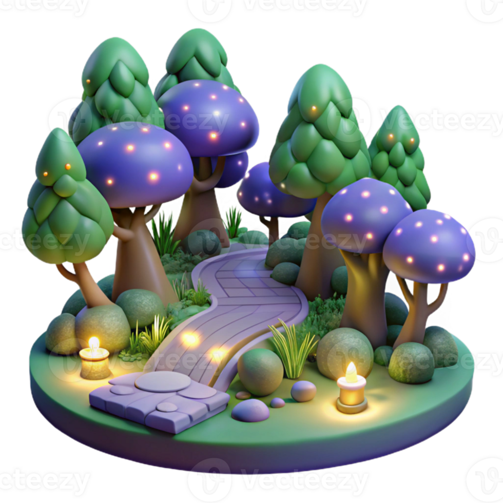 beautiful minimalist Enchanted 3D Forest Path Illustration authentic png