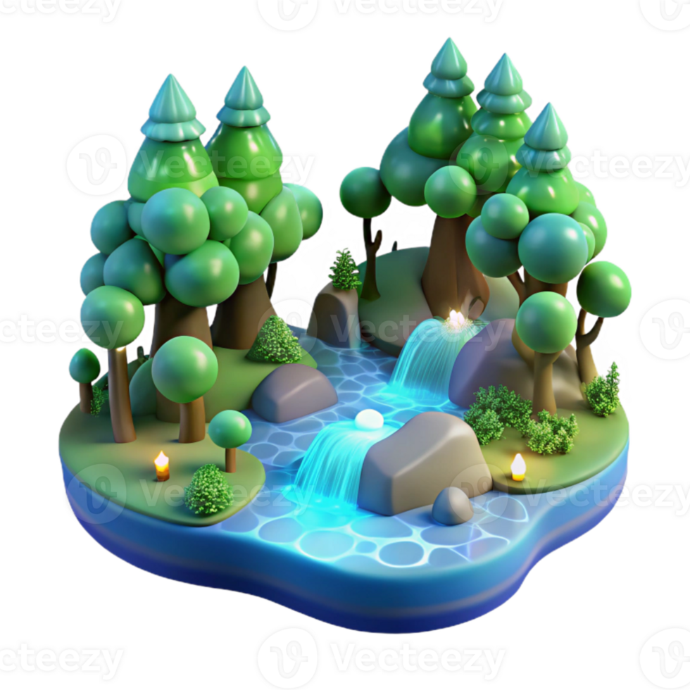 elegant classic Enchanted 3D Forest Waterfall Illustration high resolution png