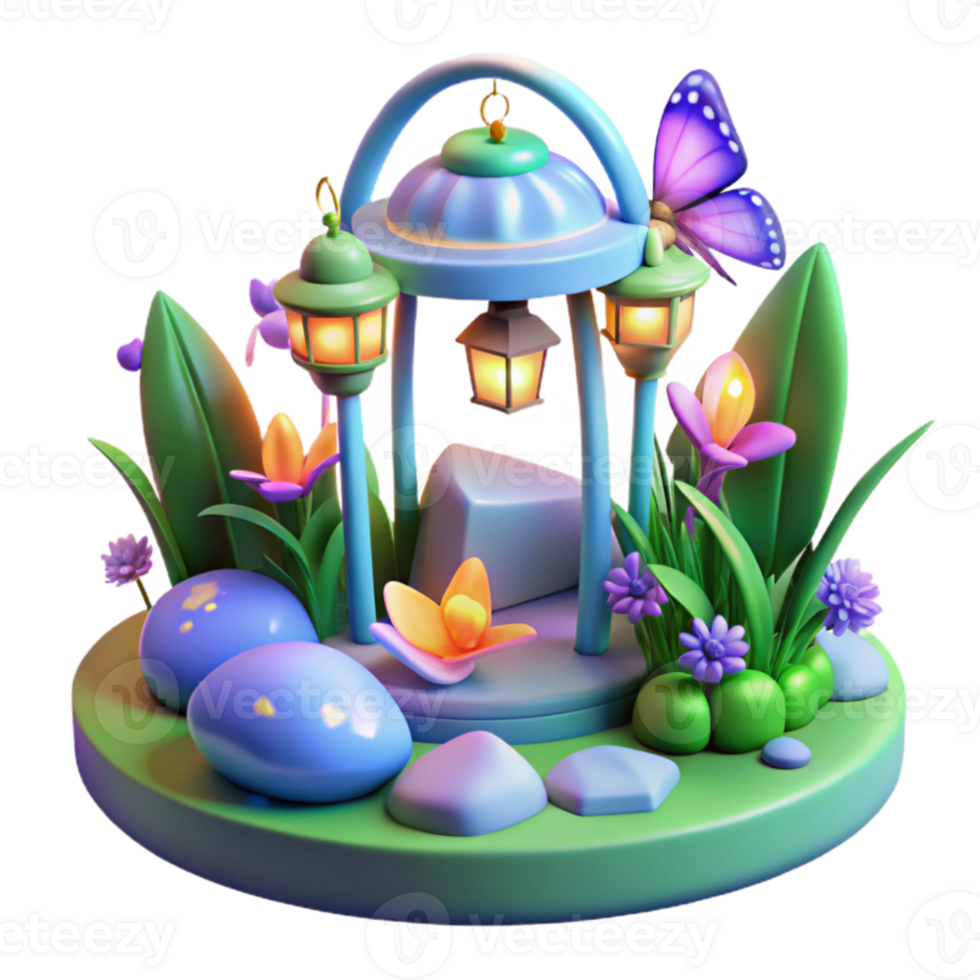 stunning creative Enchanted 3D Garden Lamp Post Illustration exclusive png