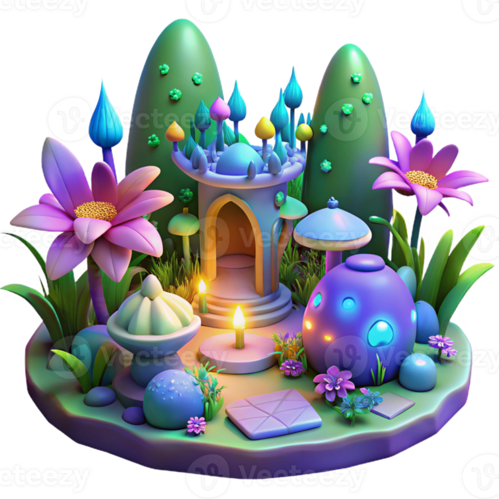 elegant artistic Enchanted 3D Mushroom House Illustration authentic png