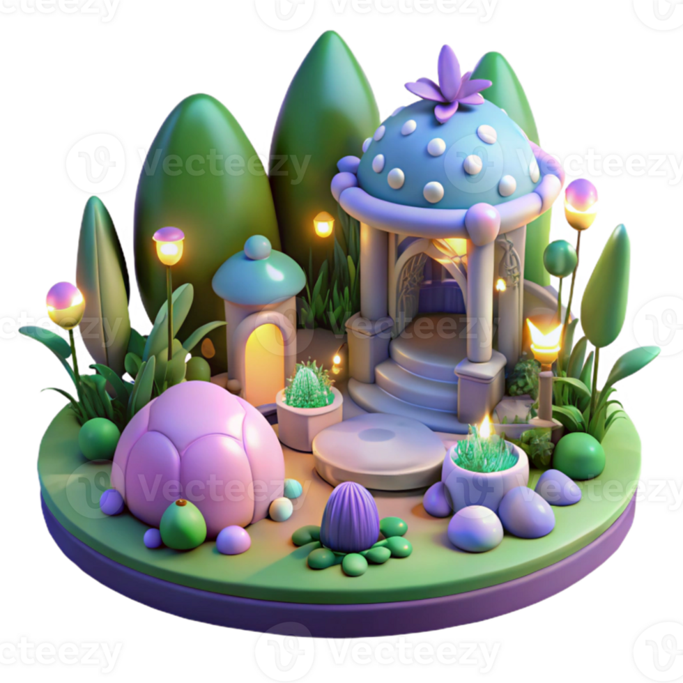 magnificent modern Enchanted Garden Gazebo 3D Illustration detailed png