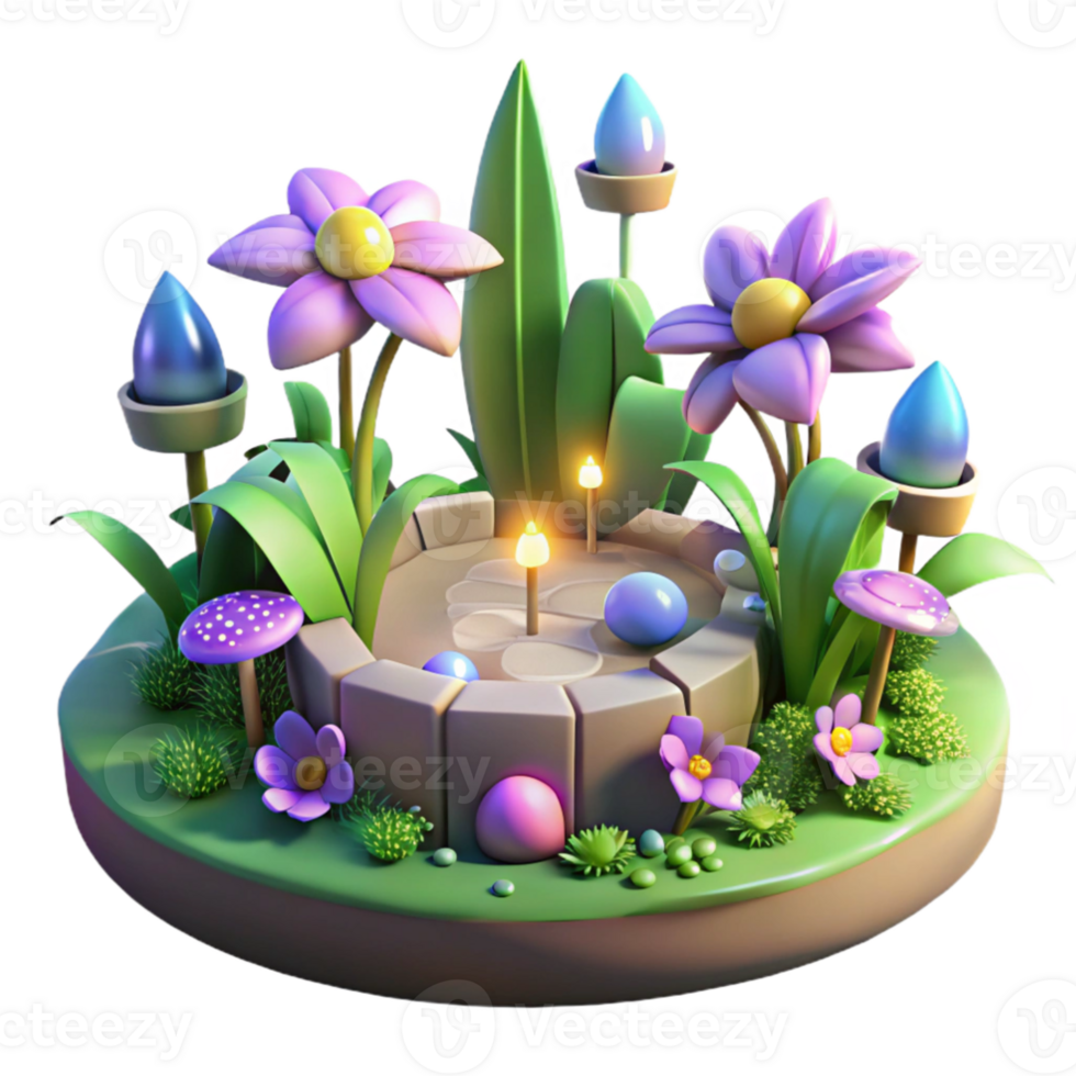 stunning minimalist Enchanted 3D Garden Illustration detailed png