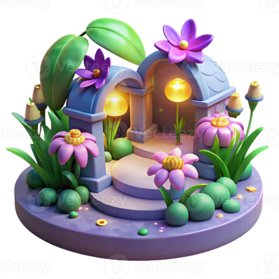 elegant abstract Enchanted 3D Garden with Illuminated Archway detailed png