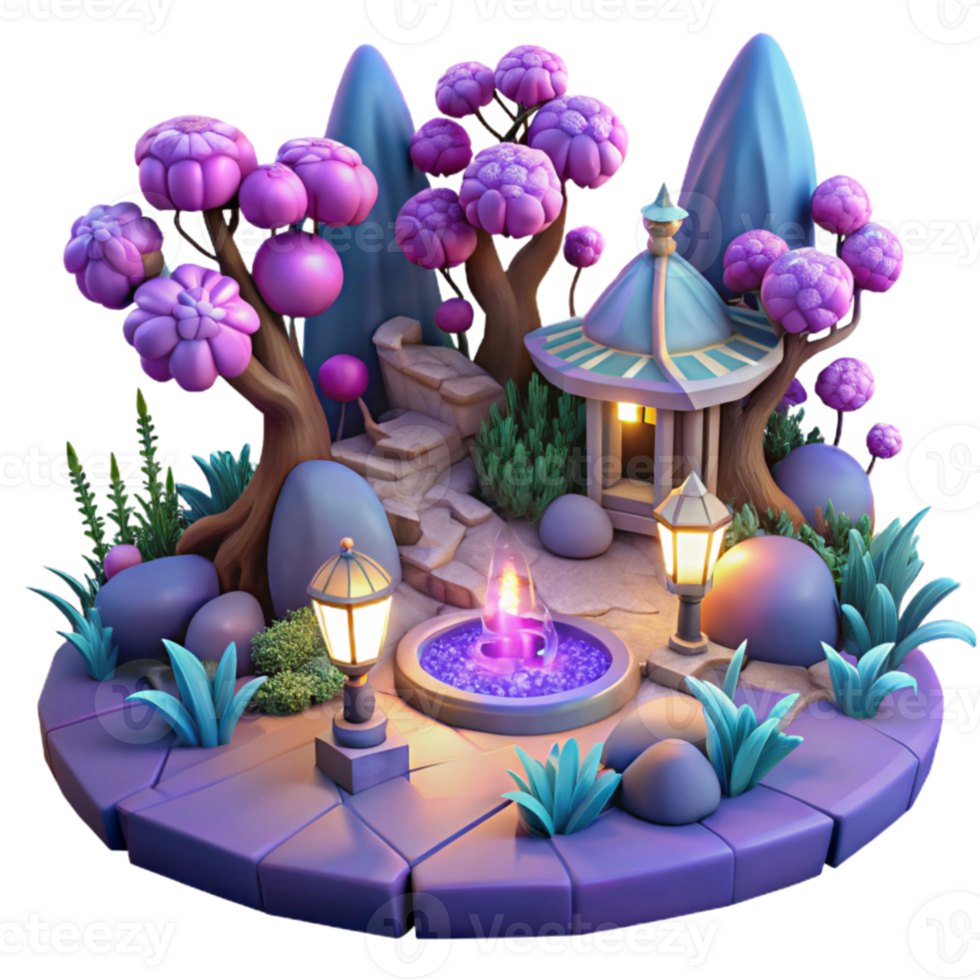 extraordinary modern Enchanted 3D Garden Fantasy Landscape Illustration high quality png