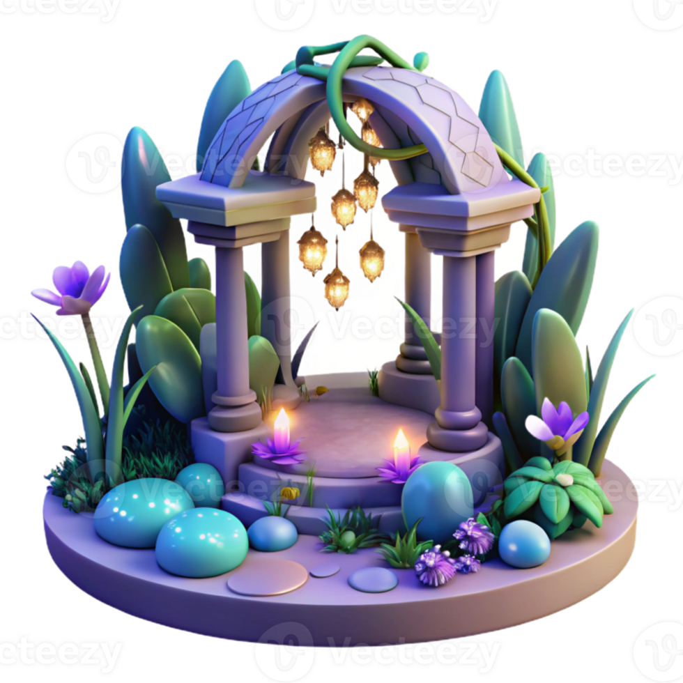vibrant contemporary Enchanted Garden Gazebo 3D Render original png