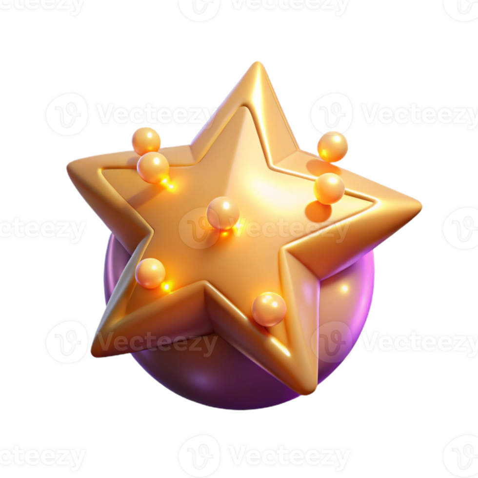vibrant contemporary Golden Star 3D Render original png
