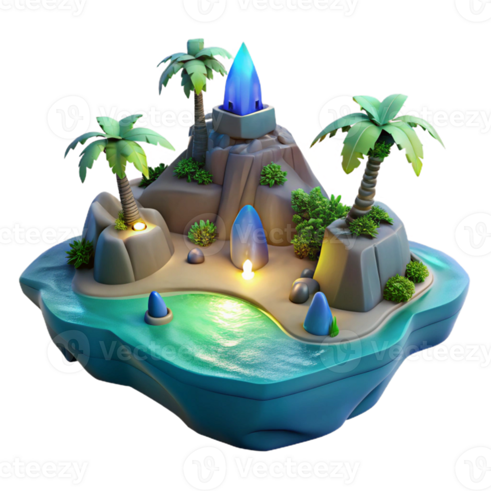 vibrant contemporary Magical Island 3D Render authentic png
