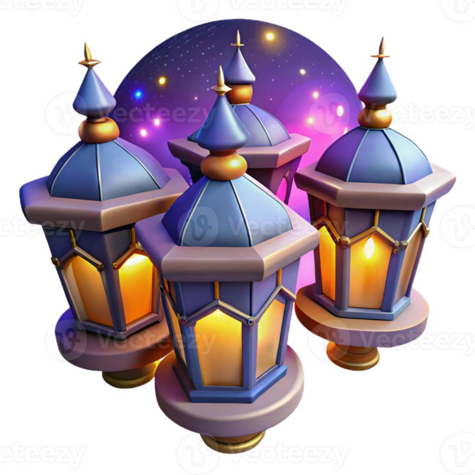 stunning traditional 3D Render Glowing Lanterns Illustration high resolution png