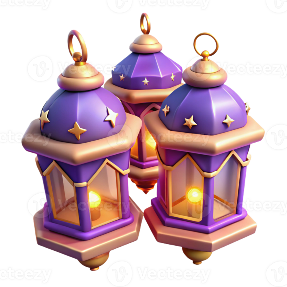 dramatic rustic 3D Render Purple Lanterns Festive Lights detailed png