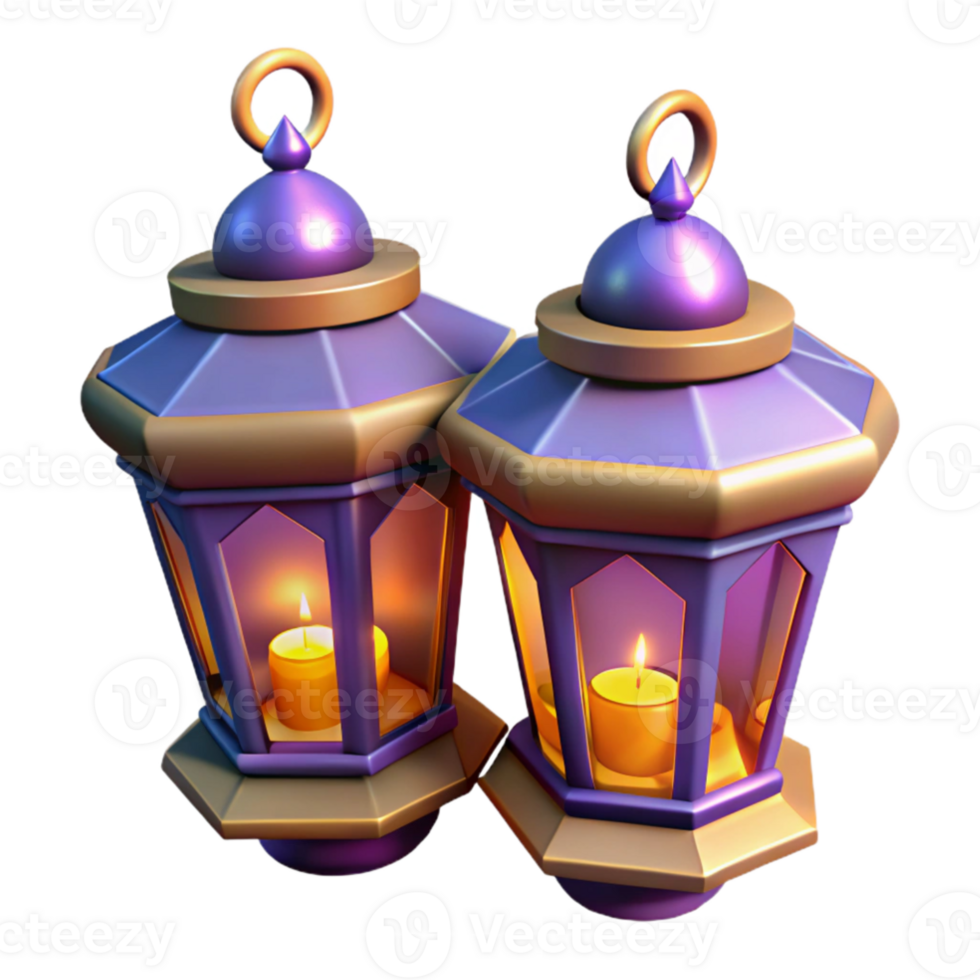 serene rustic 3D Render of Two Illuminated Lanterns high resolution png