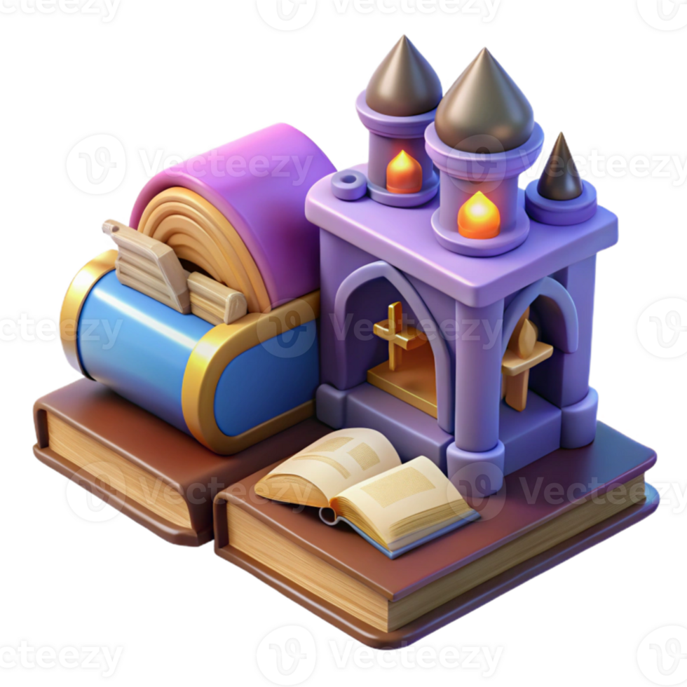 serene rustic 3D Render Books Castle Illustration professional png