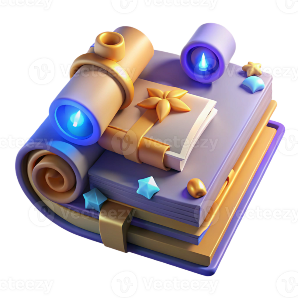 vibrant abstract Magical Book Scroll 3D Render high resolution png