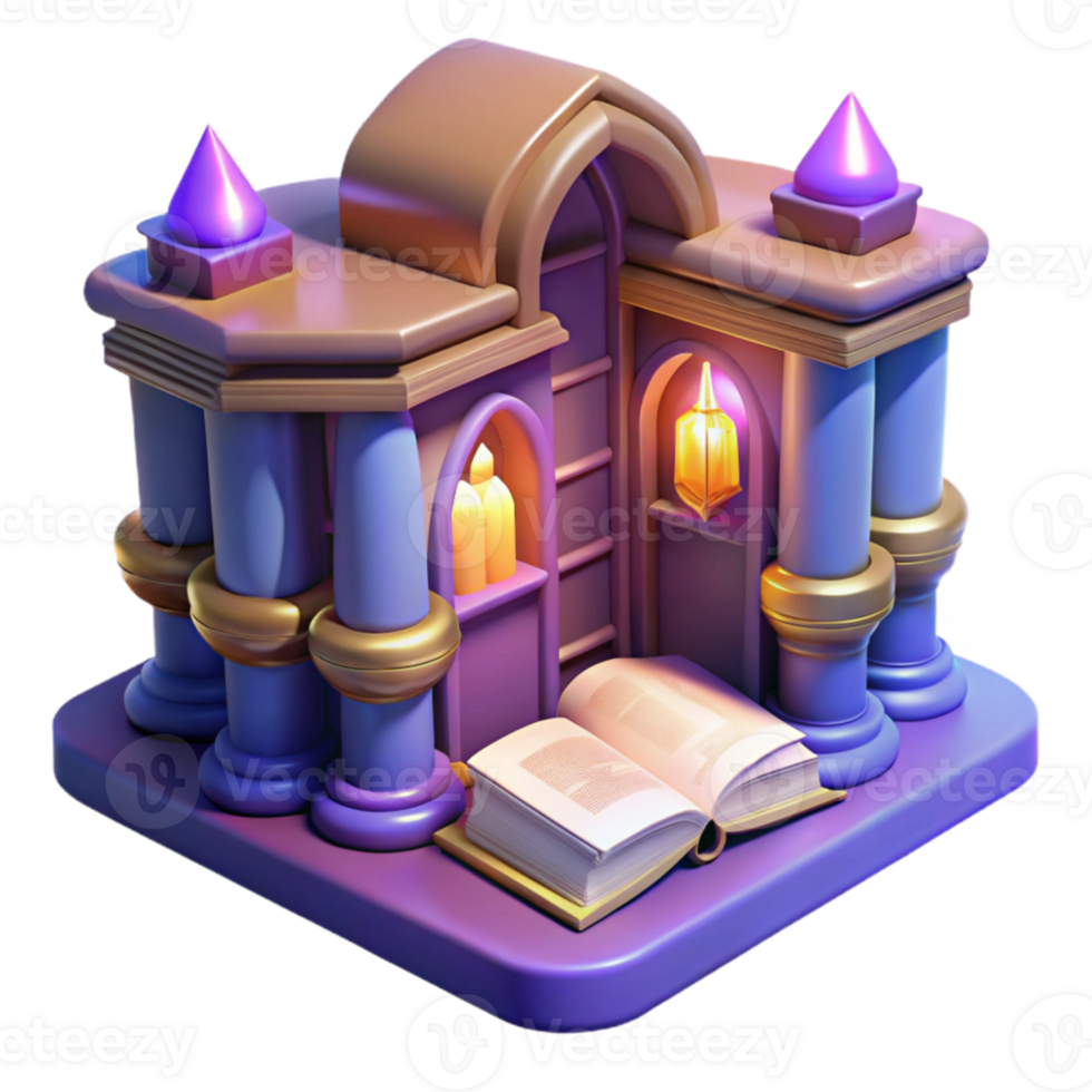 vibrant rustic 3D Render of Book and Building high resolution png