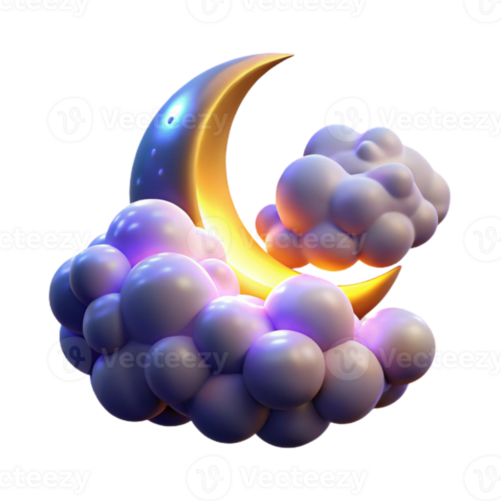 extraordinary vintage Crescent Moon in Clouds 3D Render genuine png