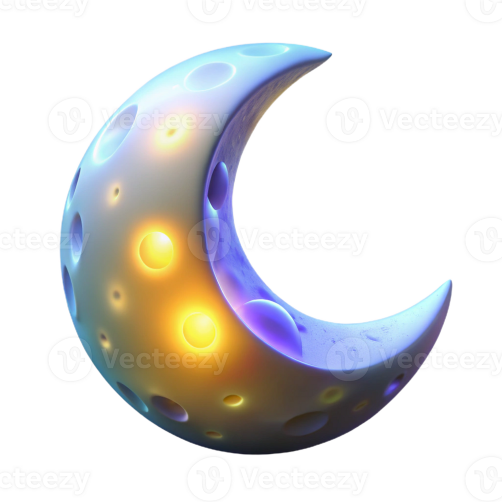 serene traditional Glowing Crescent Moon 3D Render premium png