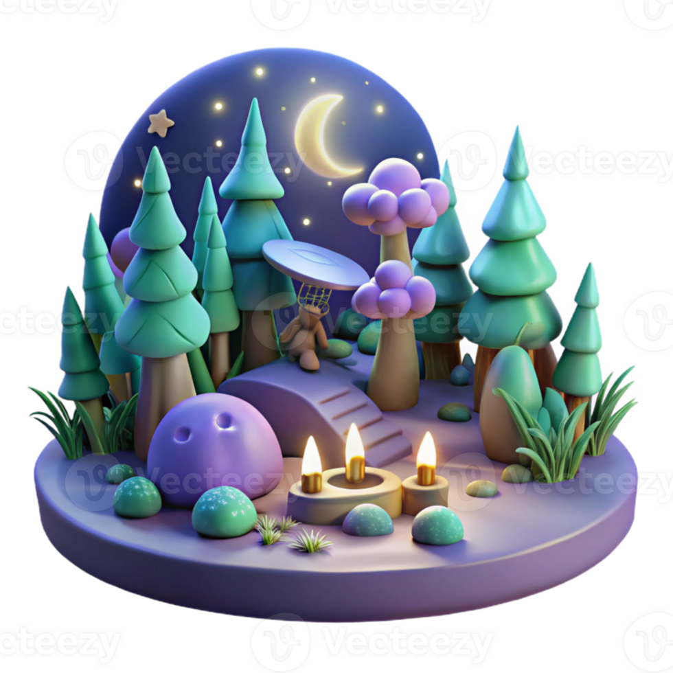 extraordinary traditional Enchanted 3D Night Forest Illustration premium png