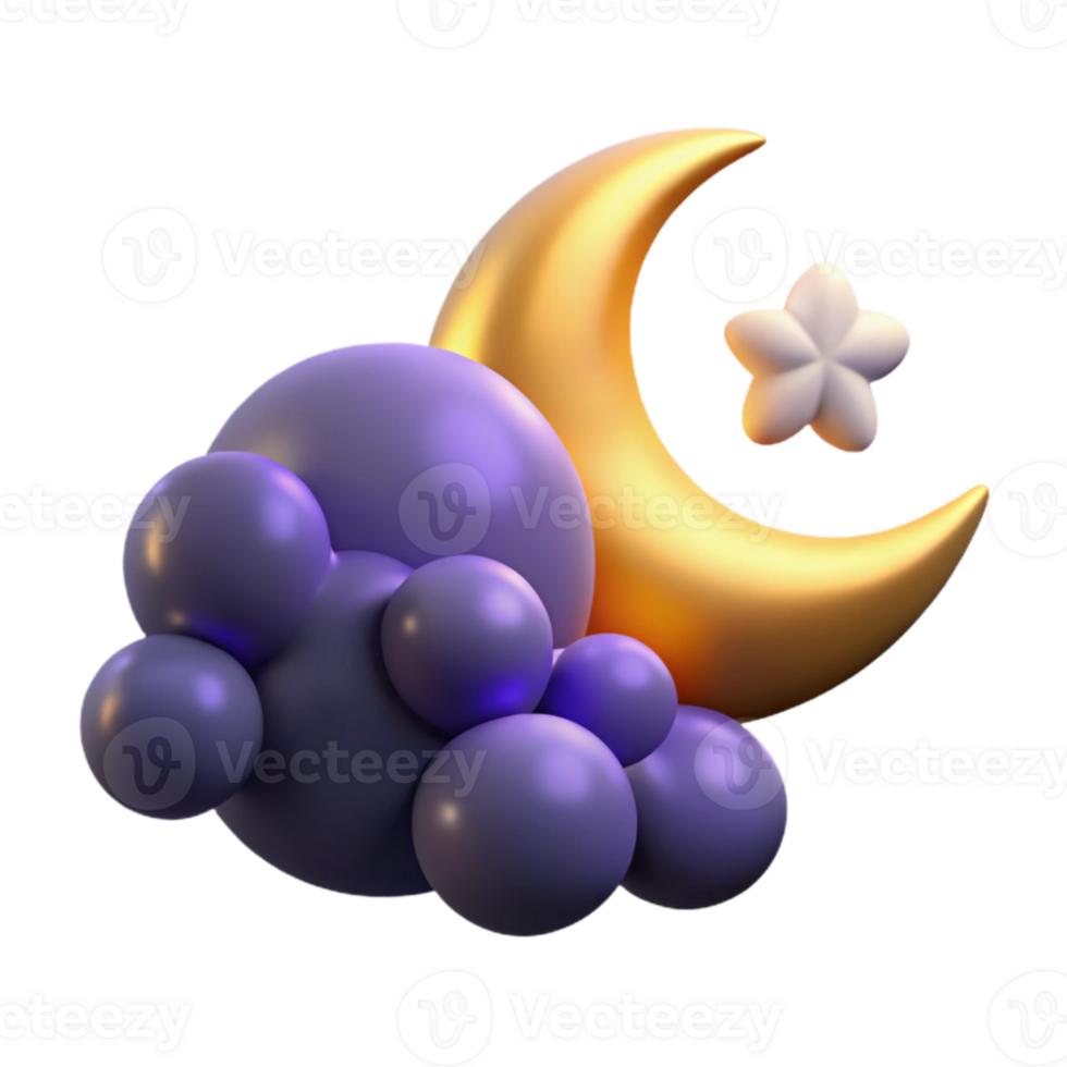 elegant minimalist 3D Render Moon Star Cloud Balloons detailed png