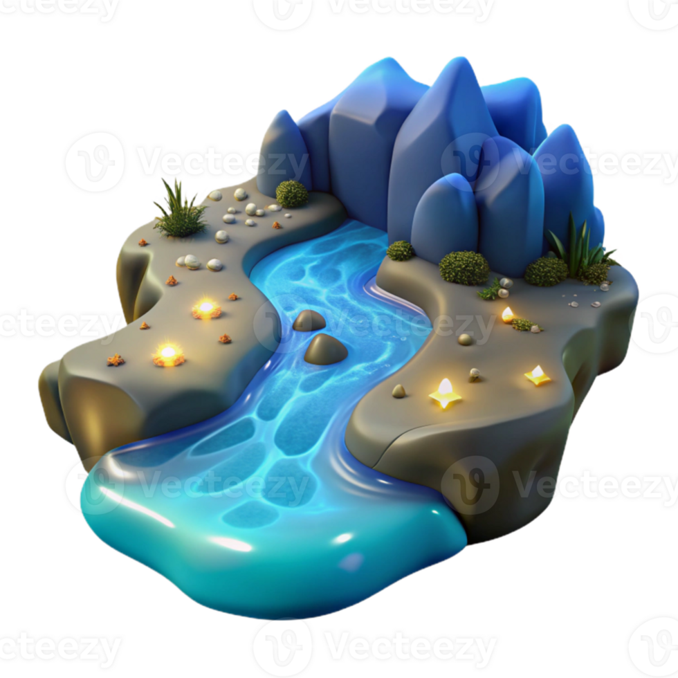 wonderful abstract 3D Stylized River Landscape Illustration high resolution png