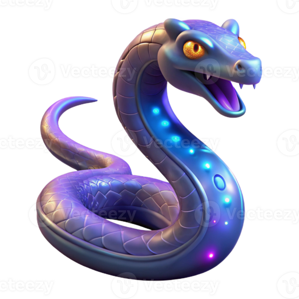 magnificent classic Glowing Purple Snake 3D Render high quality png