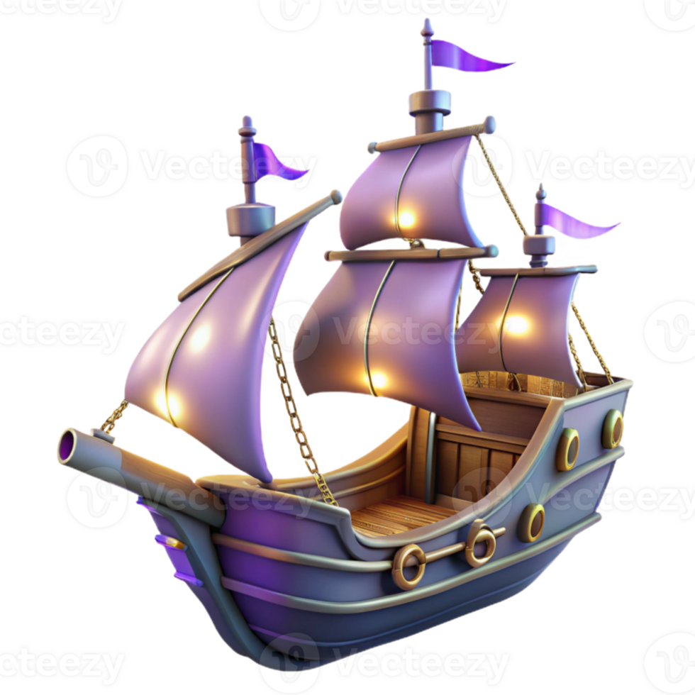 impressive traditional 3D Model of a Purple Glowing Galleon high resolution png
