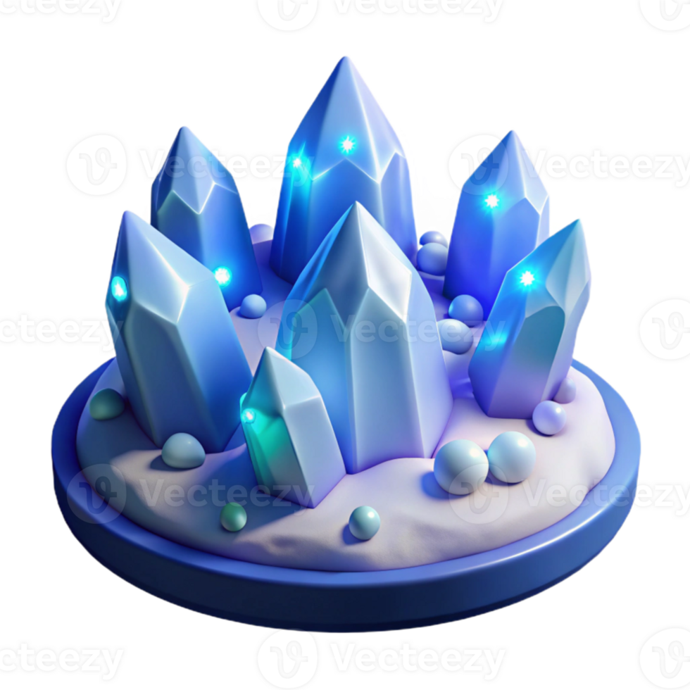 elegant modern Glowing Crystal Cluster 3D Render high quality png