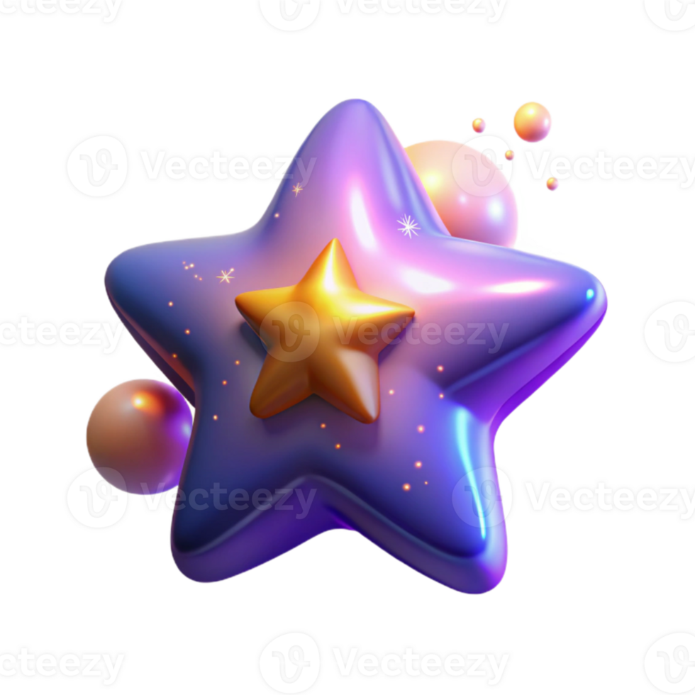 impressive modern 3D Render Purple Star with Gold Star exclusive png