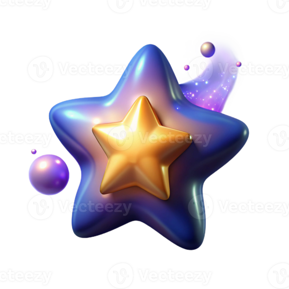 serene artistic 3D Render Shiny Star, Abstract Background, Purple Blue high resolution png