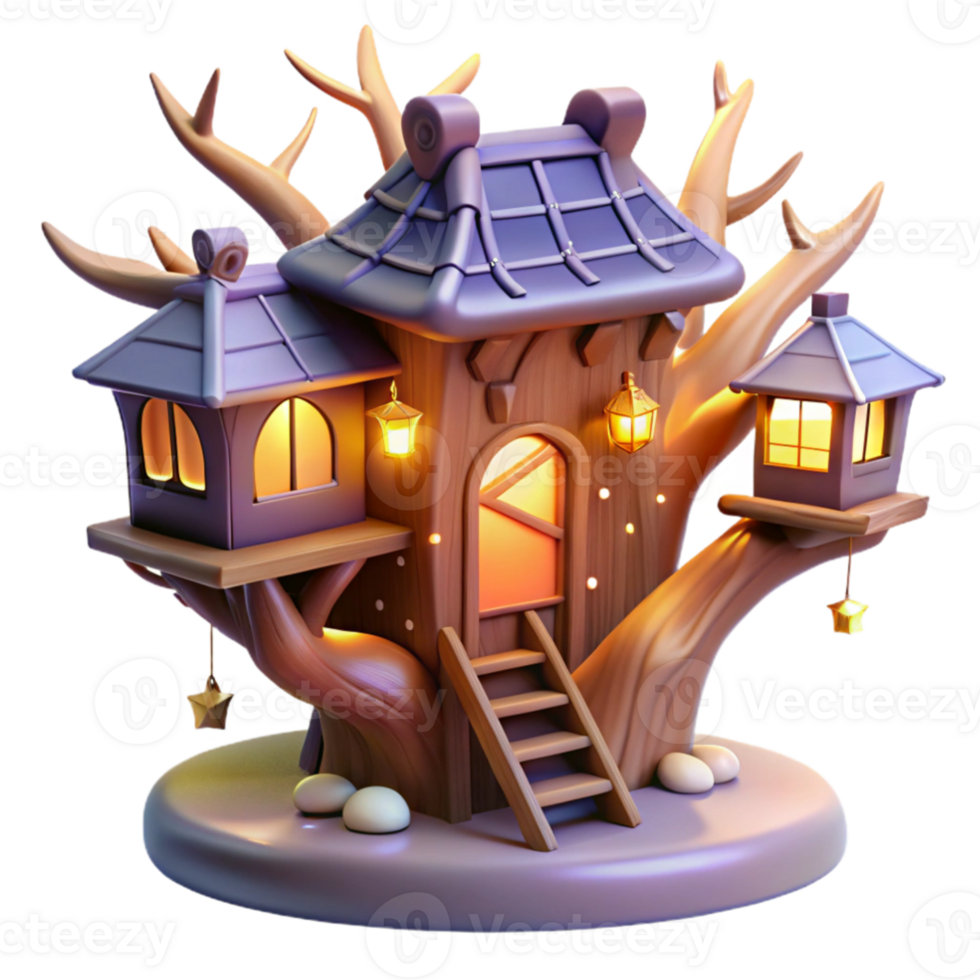 stunning abstract Enchanted Treetop House 3D Render genuine png