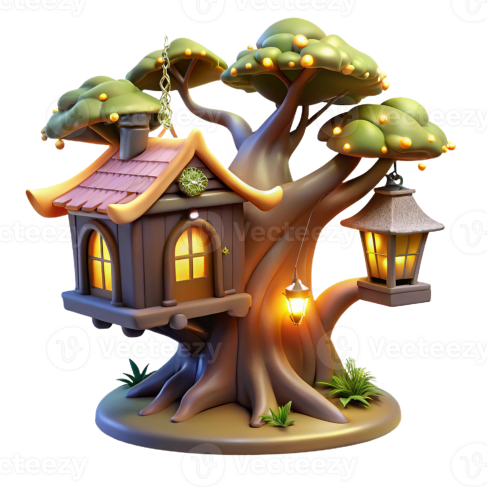 serene rustic Enchanted Treehouse 3D Render high quality png