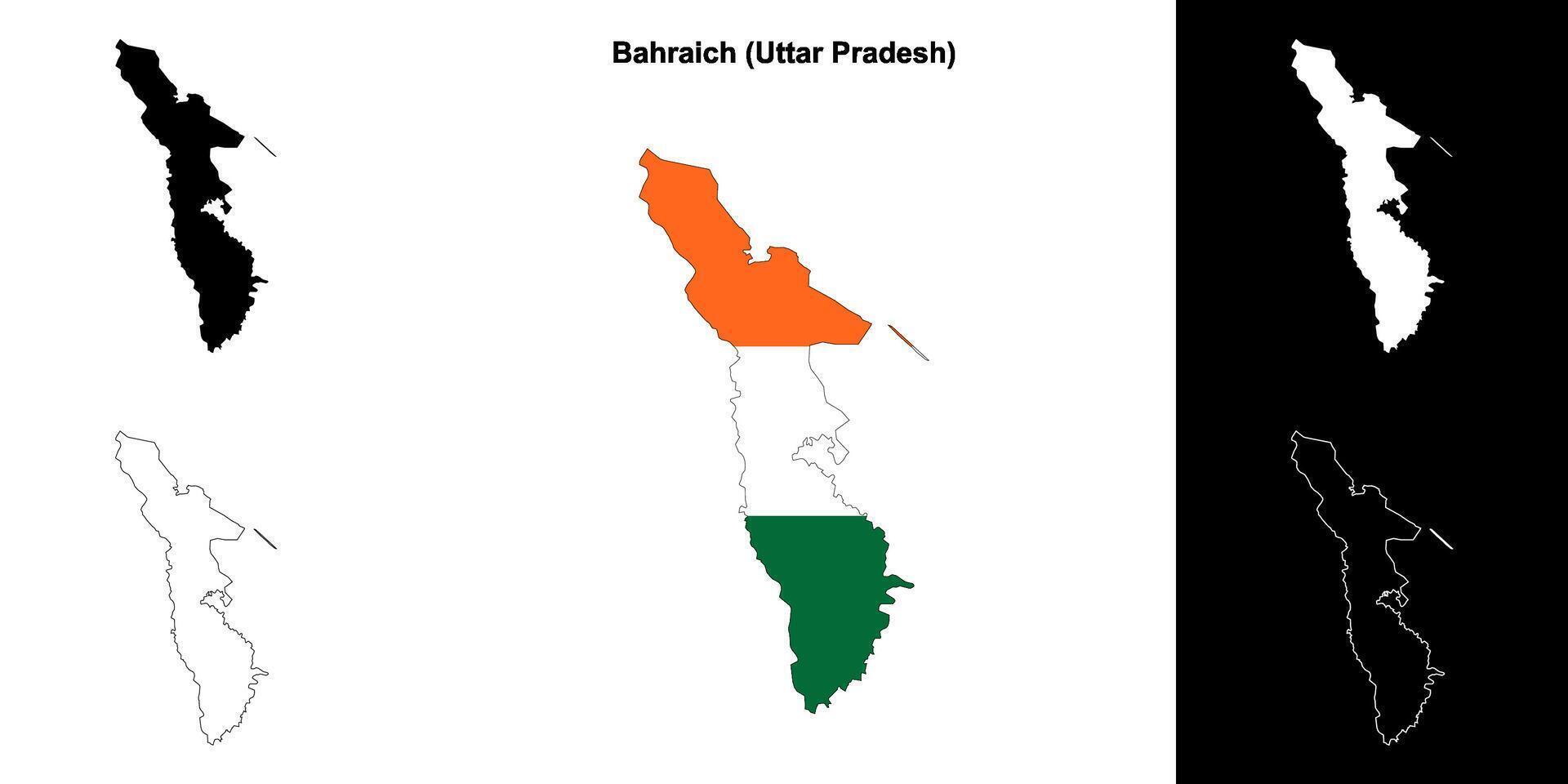 Bahraich district, Uttar Pradesh blank outline map set vector