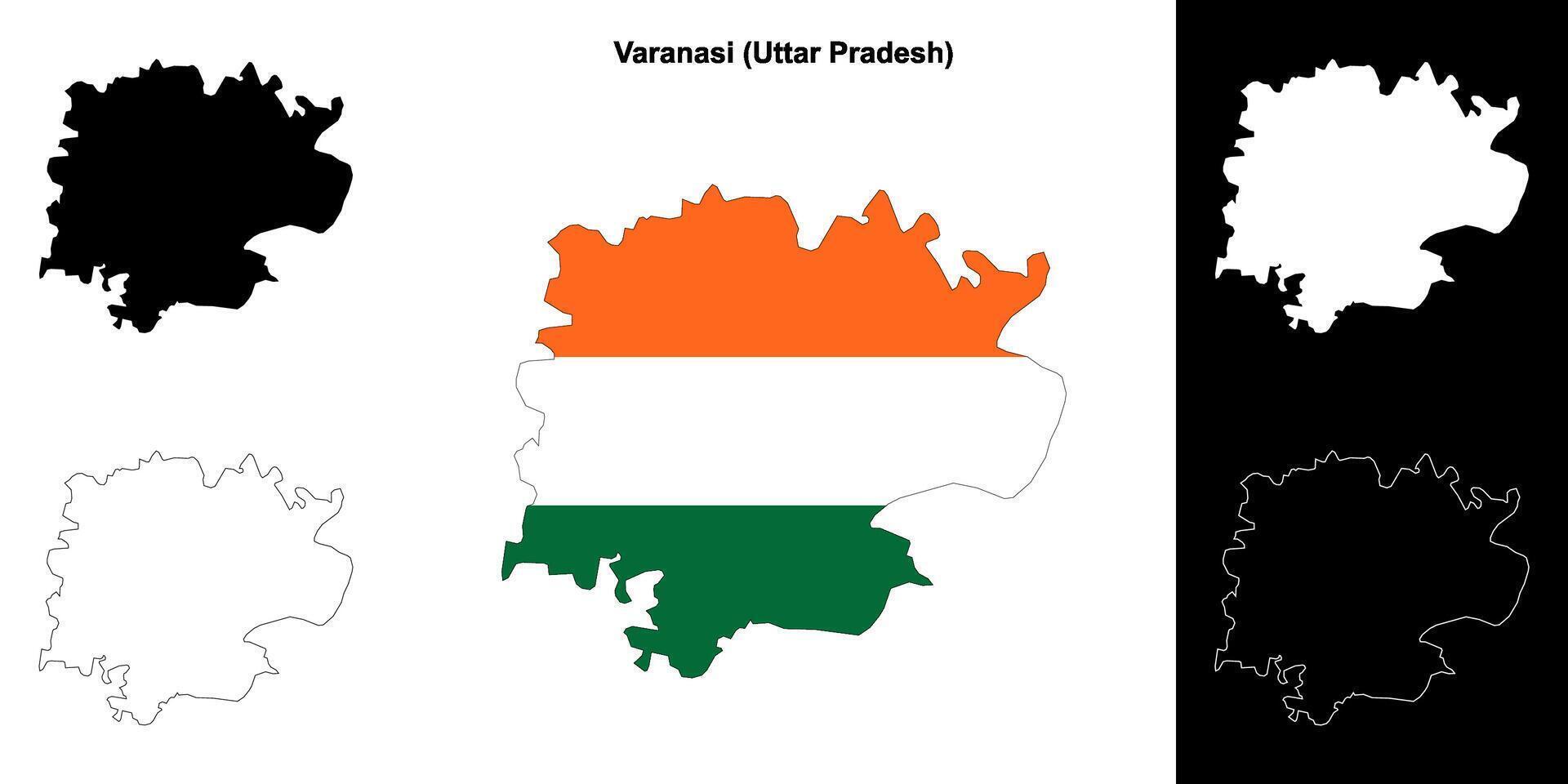 Varanasi district, Uttar Pradesh blank outline map set vector