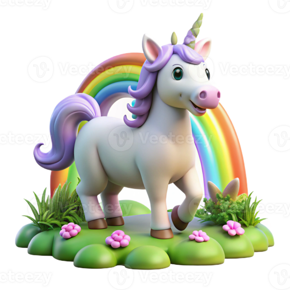 elegant minimalist Cute 3D Unicorn Illustration Rainbow Background 4K png