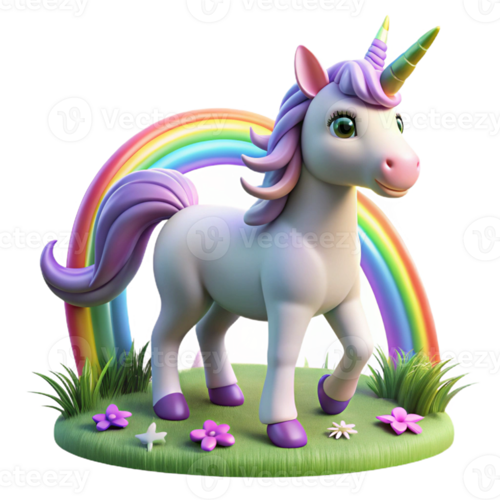 stunning creative Cute Unicorn 3D Render detailed png