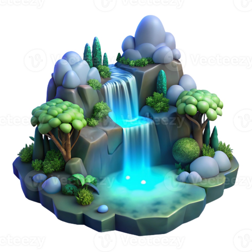 serene minimalist Enchanted Waterfall 3D Illustration detailed png