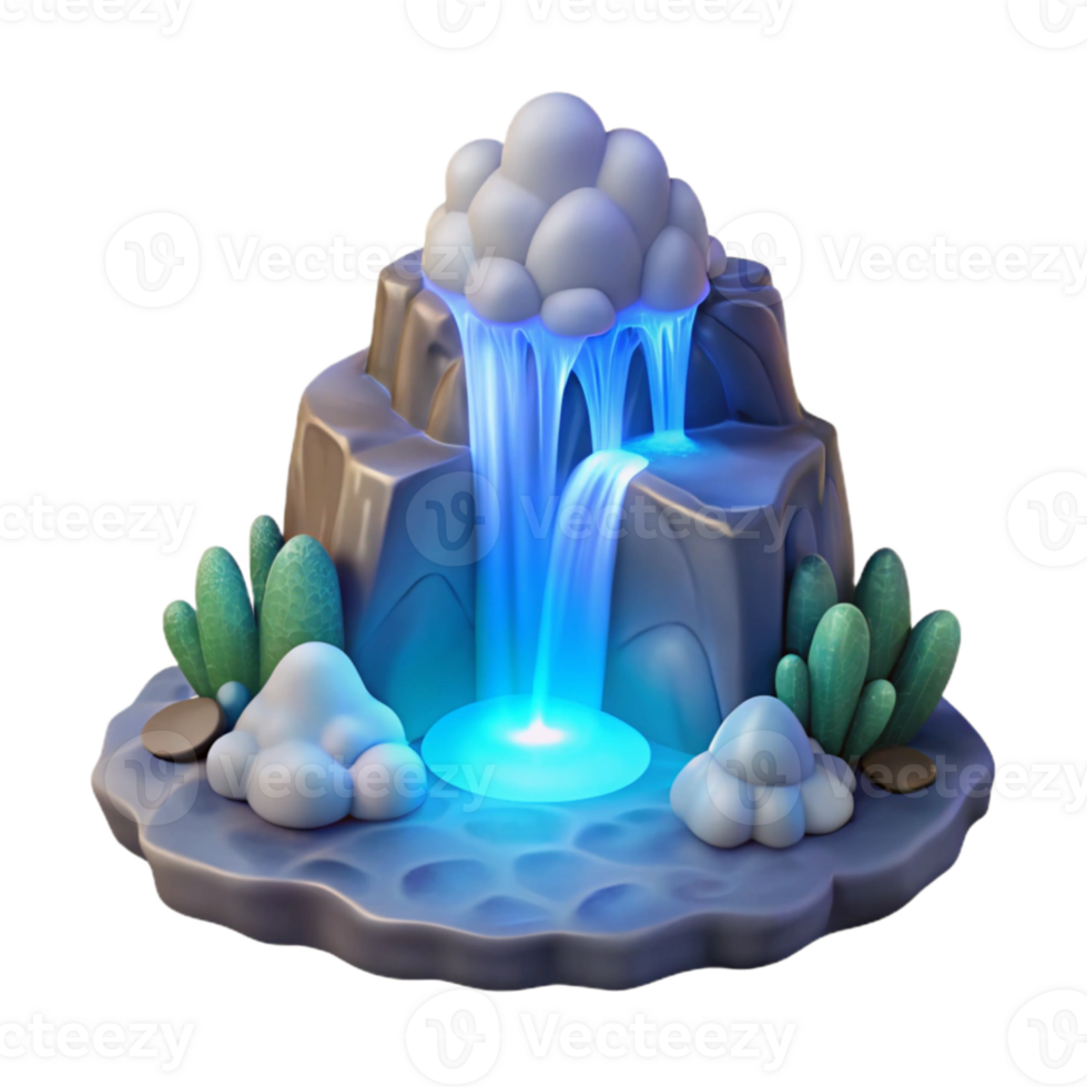 vibrant contemporary 3D Cartoon Waterfall Illustration detailed png