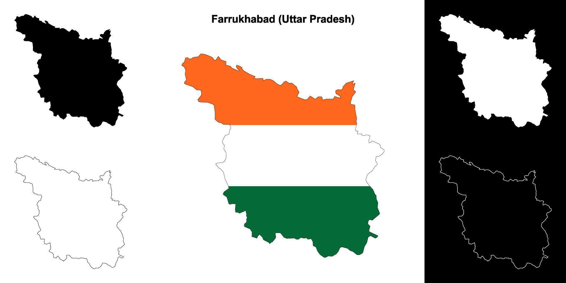 Farrukhabad district, Uttar Pradesh blank outline map set vector
