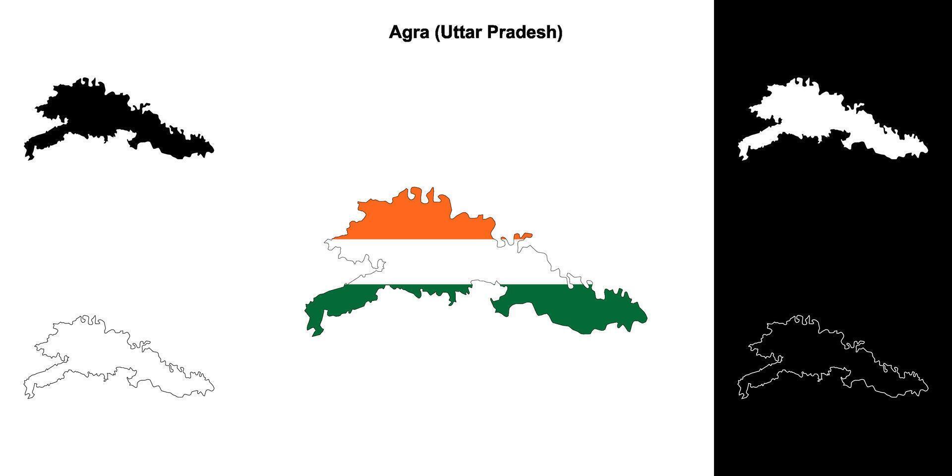 Agra district, Uttar Pradesh blank outline map set vector