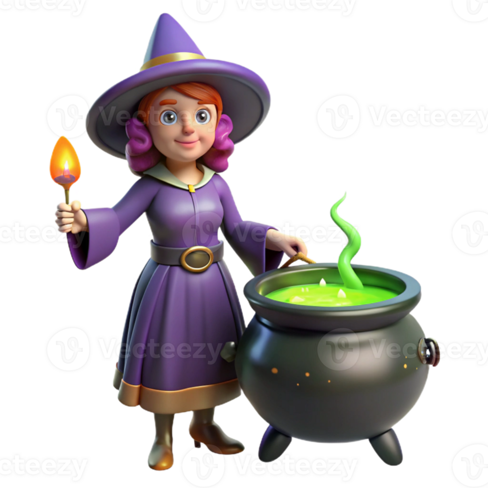 dramatic rustic 3D Cartoon Witch Brewing Potion Illustration high resolution png