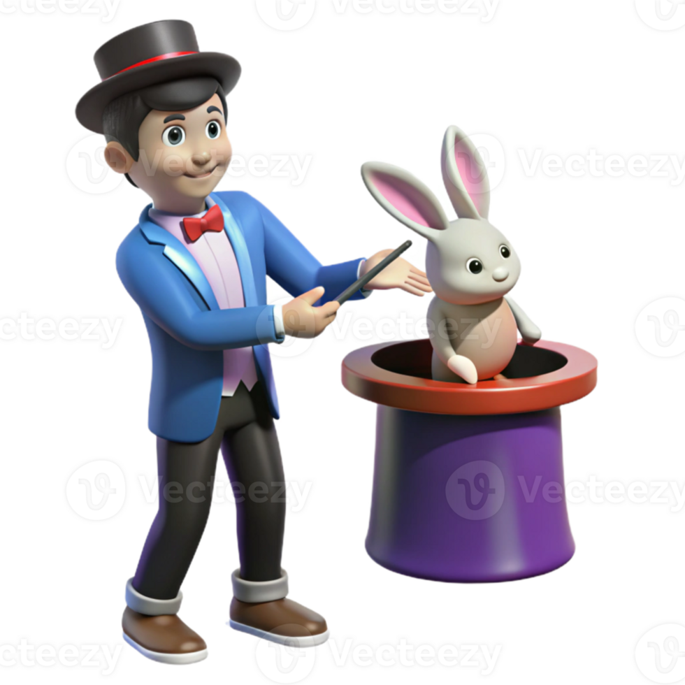 magnificent vintage Magician and Rabbit 3D Illustration original png