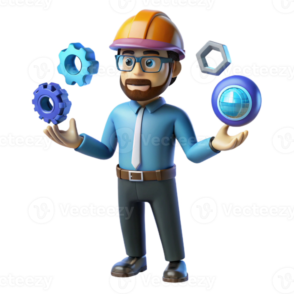 impressive artistic 3D Illustration Juggling Engineer 4K png