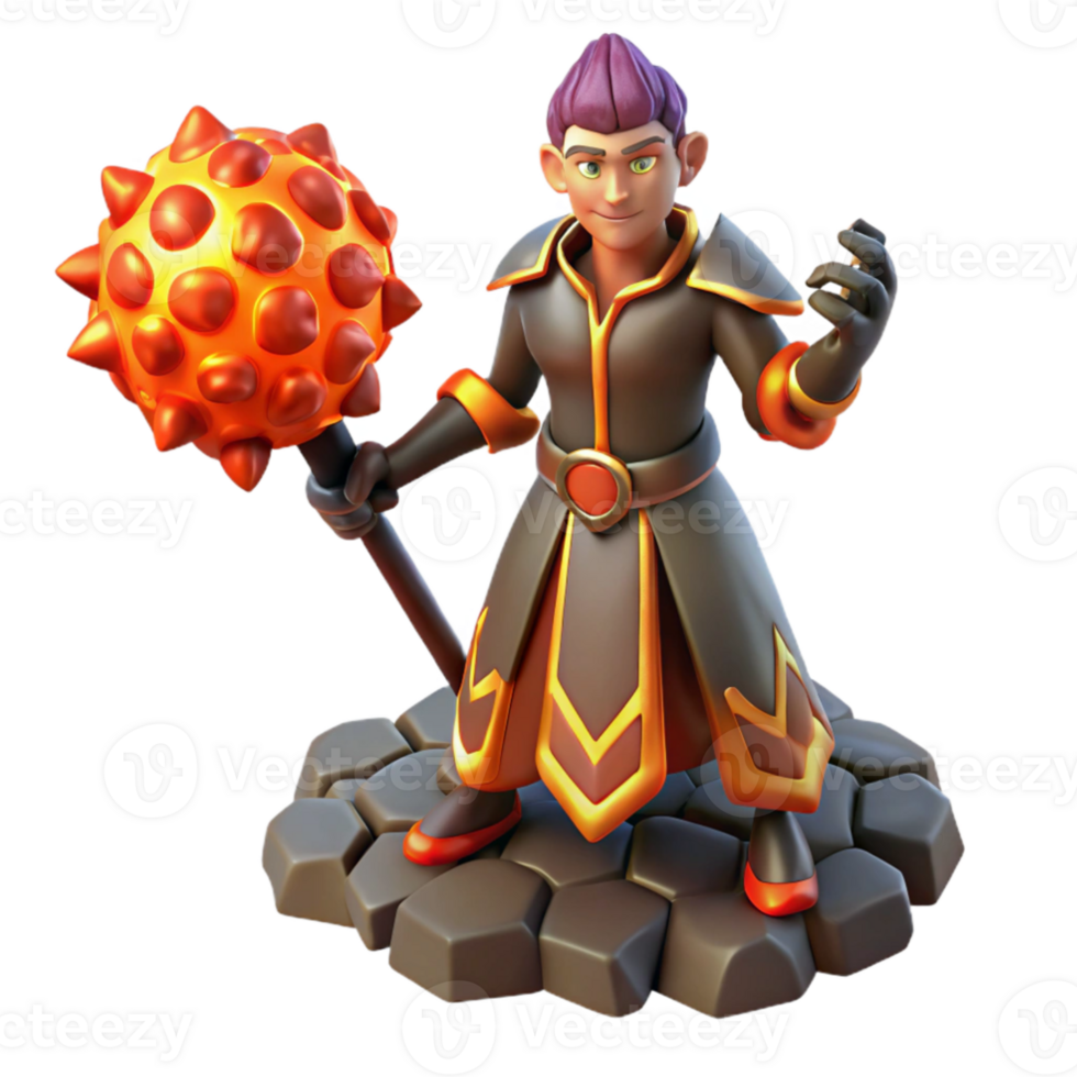 vibrant rustic Fantasy 3D Render of a Young Sorcerer high resolution png