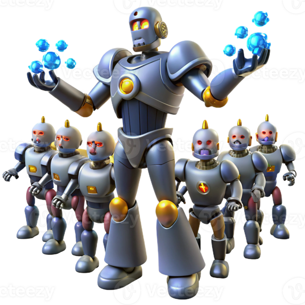 magnificent abstract 3D Robot Illustration Leader and Team high quality png