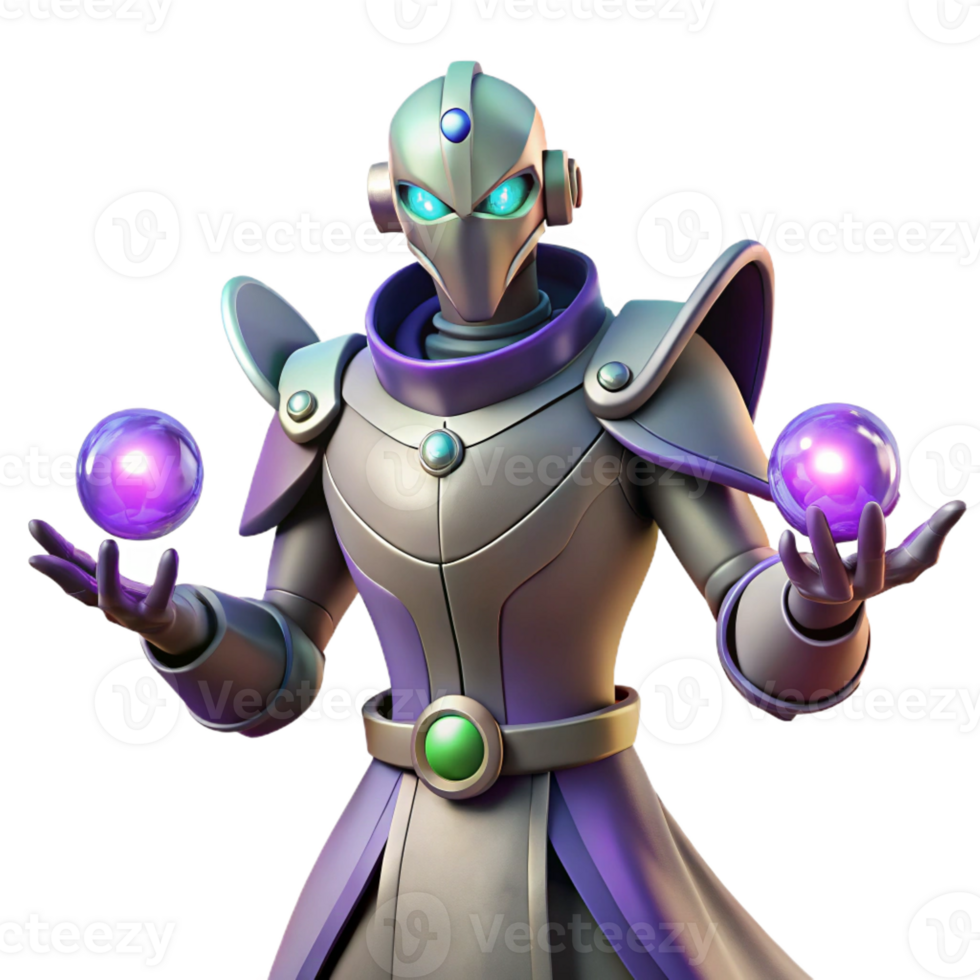 beautiful creative 3D Render of a Robotic Mage premium png