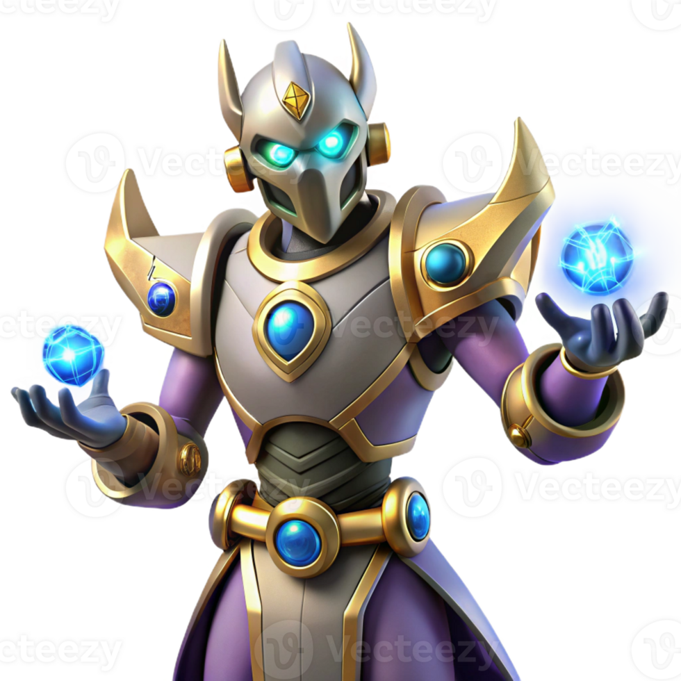 extraordinary modern 3D Render of a Powerful Robot Mage detailed png
